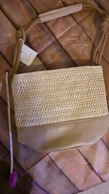 STYLINE Cream Woven Straw Shoulder Bag Rope Handle Boho Purse NWT